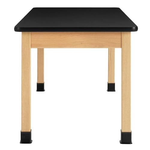 Diversified Spaces School Classroom Science Lab Table, Black Laminate Table Top Worksurface, 60" x 30" x 30", Solid Oak Wood Finish, Made in USA