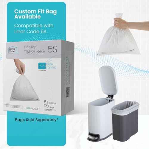 Home Zone Living 2-Pack 1.3 Gallon Small White Bathroom Trash Can with Lid and Step Pedal, Stainless Steel Wastebasket with Slim Ribbed Design for Home and Office, 5 Liters