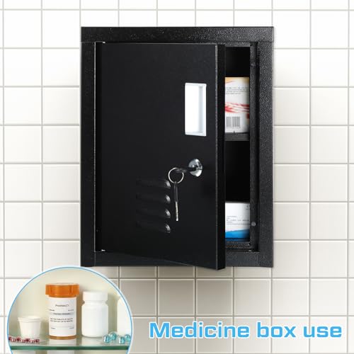 Suzile Lockable Storage Cabinet Metal Lockable Steel Storage Cabinet Organizer Lockers for Employees Vertical Metal Cabinets End Side Table Steel Bedside with Shelf(Black)