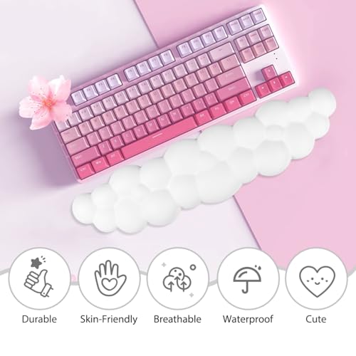 JIKIOU White Cloud Leather Wrist Rest for Keyboard & Mouse + Cup Pad - Ergonomic Support