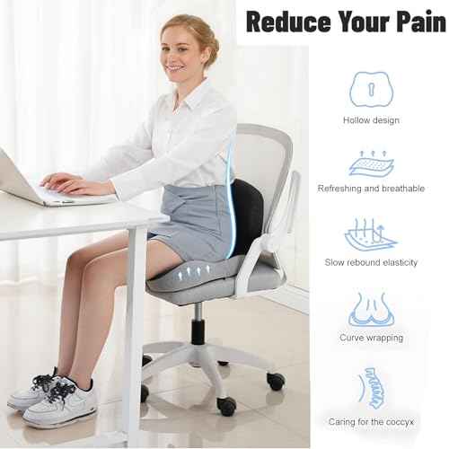 Memory Foam Seat Cushion for Truck Drivers Car Seat & Office Chairs Ergonomic Chair Cushion for Back Pain, Sciatica & Tailbone Relief ? Non-Slip Cover, Long Sitting Support & Driving (Gray)