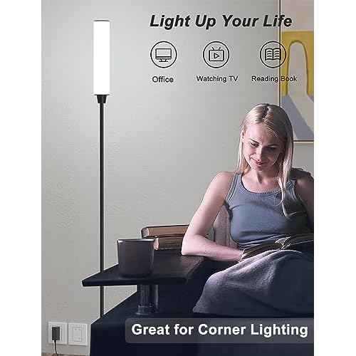 Floor Lamps for Living Room, Upgrade Moder Floor Lamp with Remote Control, Full Range Dimming Minimalist Standing Lamp Perfect for Living Room, Bedrooms and Office (Black)