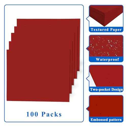 Zzrywuty 100 Packs Paper Folders with Pockets for Students,Businessmen and Office Workers,Letter Size,Two Pocket Folders with Card Slot for Office,Business,School Supplies (Red)