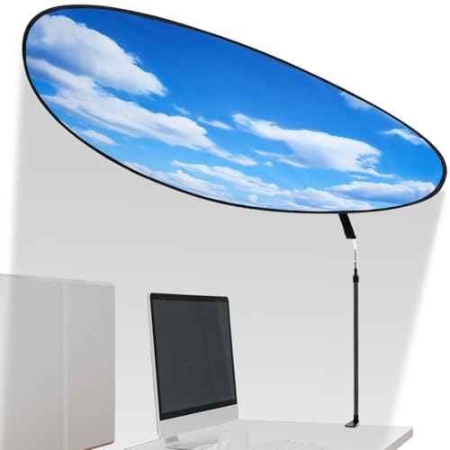 Juexica Large Adjustable Office Cubicle and Desk Shade,51'' Portable Cubicle Light Shade with Clamp Foldable Rotatable Canopy Blocks Light or Disturbance for Working Accessories(Blue Sky)