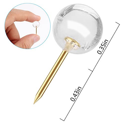 Yalis 100-Pack Push Pins 1/3 Inch Gold Steel Point Clear Head Map Tacks (T-gold)
