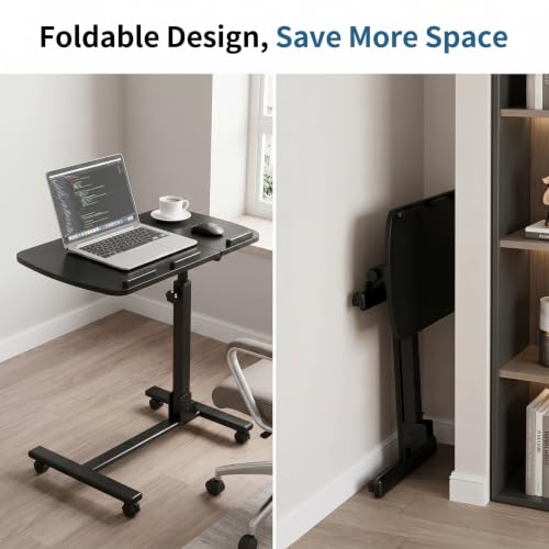 ZENY Overbed Table with Wheels - Dual 360° Rotating Laptop Desks, Height Adjustable