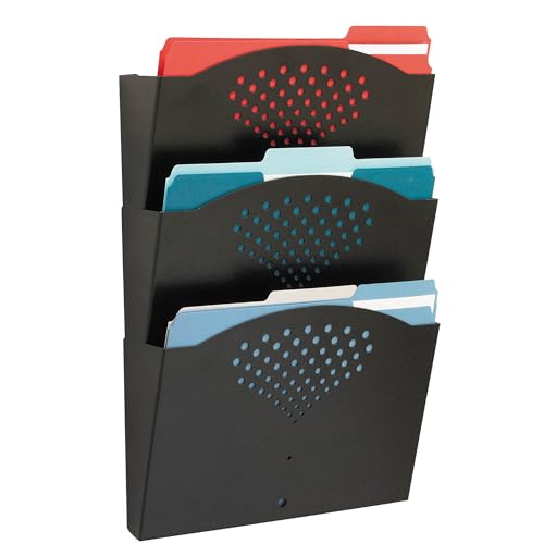 Safco Steel Three Pocket Letter Size Flush Mount Wall Rack 3172BL, Black Powder Coat Finish, Durable Commercial-Steel Construction