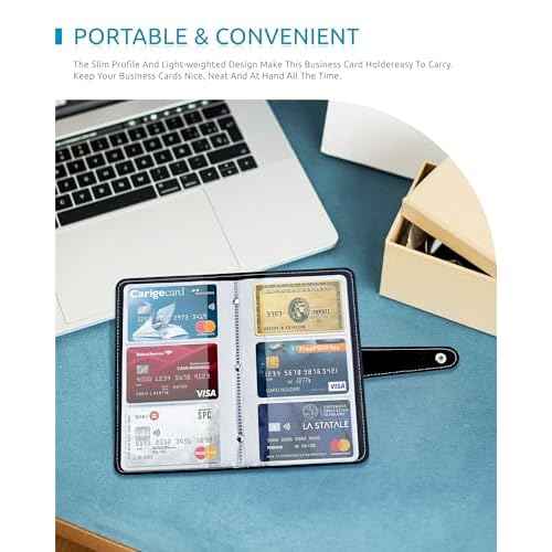 Credit Card Holder, Leather Business Card Organizer with 96 Card Slots, Professional Card Book Case for Cards and Important Documents to Prevent Loss or Damage (Black)