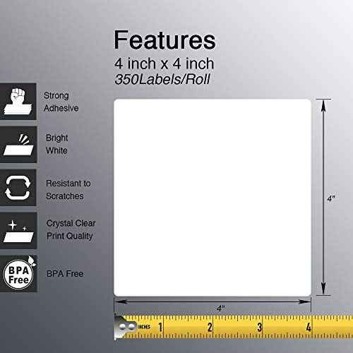 BETCKEY - 4" x 4" (102 mm x 102 mm) Shipping & Large Square Labels Compatible with Zebra & Rollo Label Printer,Premium Adhesive & Perforated [6 Rolls, 2100 Labels]
