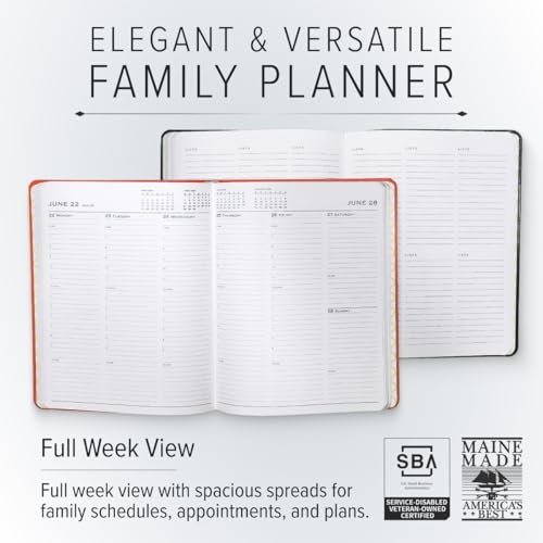 Gallery Leather Family Planner 2025-2026 for moms, Elegantly Bound Calendar Planner and Notebook with Stylish White Page Edges, 18 Months - Acadia Hydrangea - 9 x 7 "