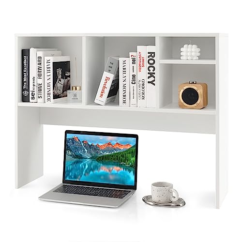 Tangkula White 4-Shelf Desktop Bookshelf with Countertop Storage Hutch