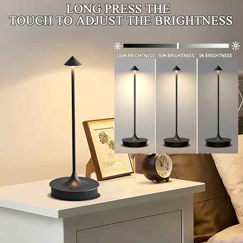 Cordless Table Lamps Rechargeable, LED Desk Lamp 4000mAh Battery Operated Outdoor Waterproof Portable Touch Dimmable Table Light for Patio/Restaurant/Bar/Indoor (Black-1PC)