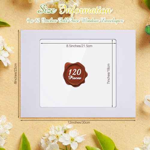 Fainne 120 Pieces Full Face Envelopes 37lb Paper Booklet White Envelopes with a Clear Full Window for Photos Catalog Magazine Brochures Certificates Company Calendar (9 x 12 Inch)