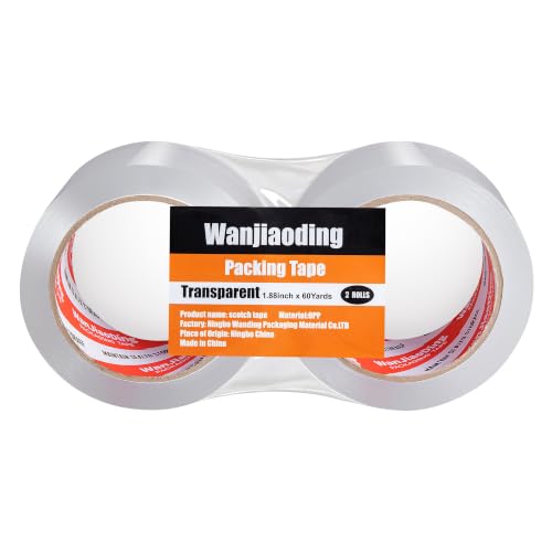 WanJiaoDing Heavy Duty Packing Tape 2 Rolls, Clear 2.7 Mil, 1.88" x 60Y - Refill for Shipping & Moving, Variation 2