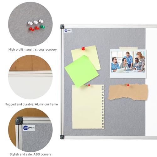 NEWPUTE 36 x 24 Inch White & Cork Board Combo - Grey Dry Erase & Bulletin Display