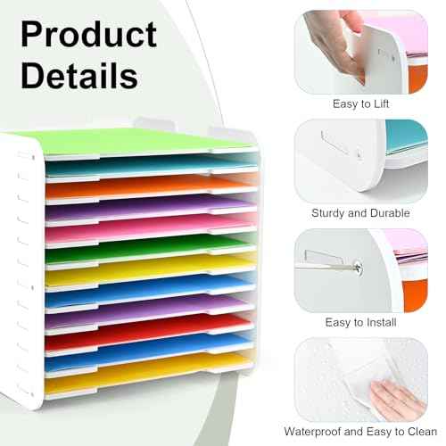 12x12 Paper Organizer, 12-Tier Scrapbook Paper Storage, Stackable Desktop File Holder for Home, Office, Classroom, and Craft Room