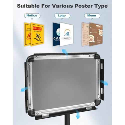 2 Pack Sign Holder Stand 8.5x11 inch for Display, Height Adjustable Floor Standing Signage Stand with 360¡Æ Rotated Snap Open Frame for Malls, Schools, Advertising, Outdoor Poster Stand