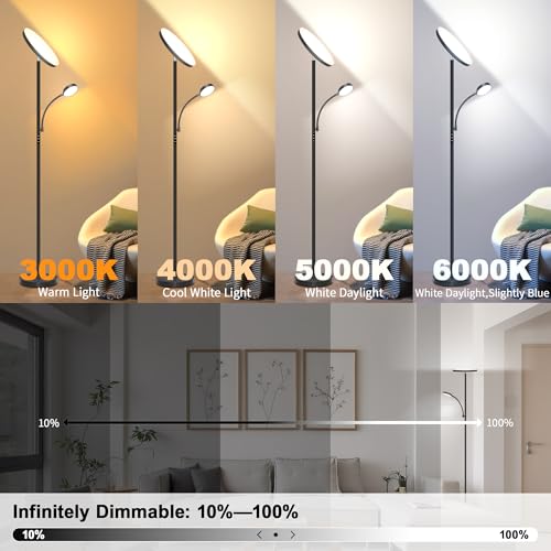 Floor Lamp-42W/4200LM Super Bright Floor Lamp,Dimmable 2-in-1 LED Standing Lamp with Reading Light,69" Tall Standing Lamp with Remote & Touch Control,Modern Floor Lamps for Bedroom,Living Room,Office