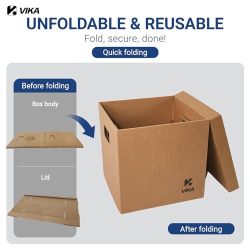 Vinyl Record Storage Box & Moving Box ? Sturdy Cardboard with Removable Lids and Handles, Holds 60 Records/Laser Discs Each - Set of 4 Boxes