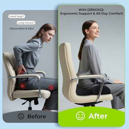 Seat Cushion,Office Chair Cushion for Sciatica,Ergonomic Memory Foam Seat Cushion for Car,Coccyx Cushion,Sciatica & Back Support,19" x 16" All Day Comfort Black Chair Cushion