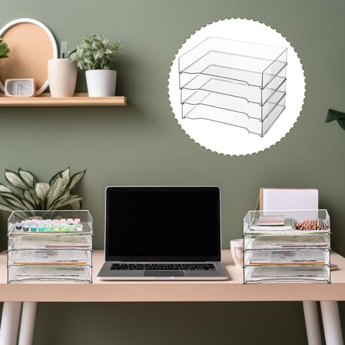 4 Pcs Stackable Letter Tray Rectangular Plastic Desk Organizer 13 x 9.5 x 2.6 in Paper Holder File Tray Accessories Rack for Desktop Office Desk Drawers (Clear)