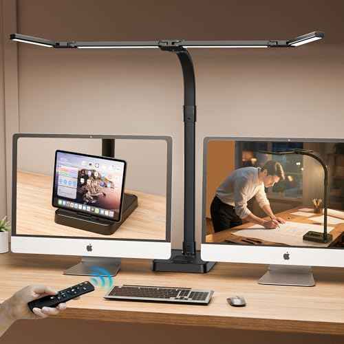 LED Desk Lamp for Home Office, 24W Bright Foldable Desk Lamp with Base,25 Lighting Modes Eye-Caring Desk Light Adjustable Gooseneck Lamp for Drafting Reading Study(A)