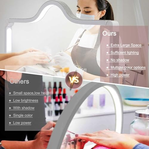 Half Moon Light for Nail Desk, 34.5In Foldable Square Nail Tech Lamp with Phone Holder, 3000-6000K Dimmable Half Moon Manicure Light for Lash Eyelash Extension, Tattoo, Eyebrows, Crafts (White, A)