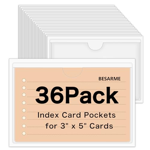 36 Pack 3" x 5" Adhesive Index Card Holders Clear PVC Label