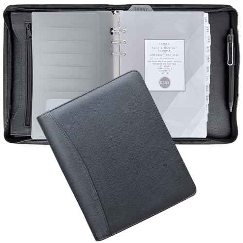 Fan&Ran 2026 Zipper Planner Organizer, Daily and Monthly Planner Refills with Simulated Leather Cover, A5, Black
