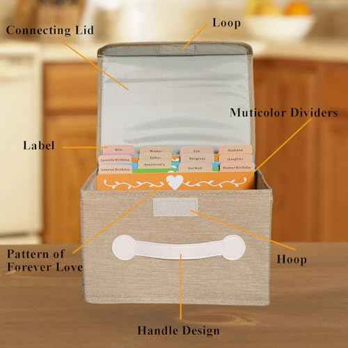 Greeting Card Organizer & Storage Boxes with 16 Pieces Adjustable Dividers, Storing 120+ Cards with 84 Pieces Labels (Khaki - 2 Pack)