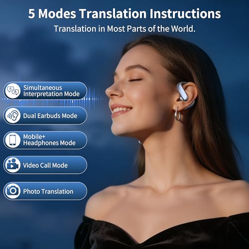 Bluemaison Silver Real-Time Translation Earbuds, 198+ Languages Two-Way Translator for Travel & Business