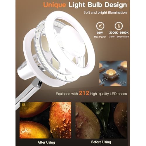 36W Floor Lamp with Flexible Arm, 3 Colors Ring Light with Heavy-Duty Base & Remote, Standing Lamp for Living Room/Workspace/Tattoo/Live Streaming/TikTok/YouTube/Photography
