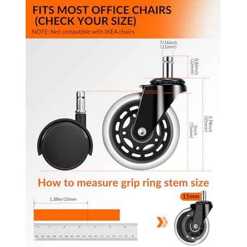 Office Chair Wheels, Outstanding Replacement Roller Blade Wheels for Office Gaming Desk Chairs - 3 Inch Caster Wheel Set of 5 Heady Duty Safe for Hardwood Floors and Carpet, Smooth & Quiet