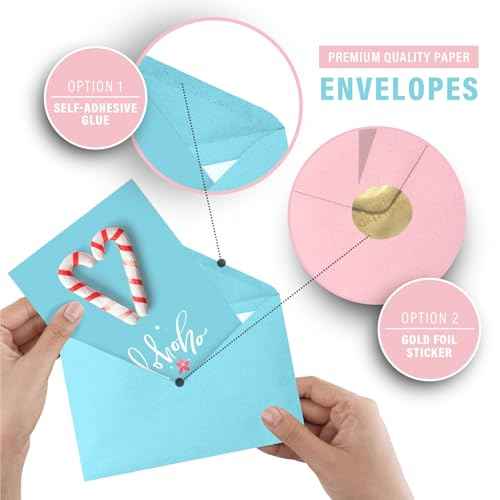 easykart labels 72 Christmas Greeting Cards Assortment, High gloss Spot UV,7.25 x 5.5 Inch with Seal Stickers For Friends, Family and loved Ones