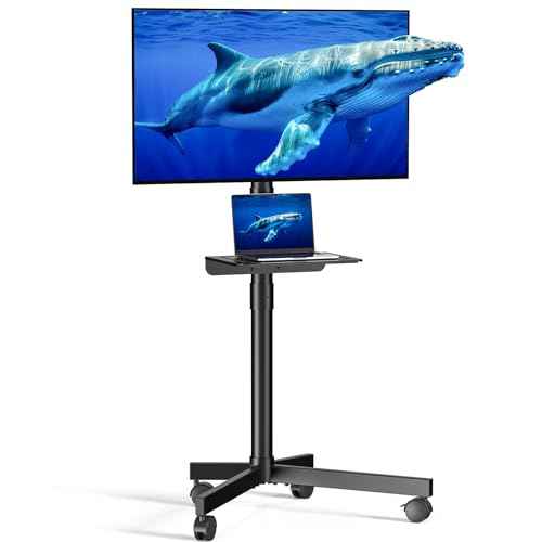 Mobile TV Cart for 23-60 Inch LCD LED OLED Flat Curved Screen TVs - Height Adjustable Rolling Floor Stand with Shelf and Locking Wheels - Up to 88lbs, Max VESA 400x400mm