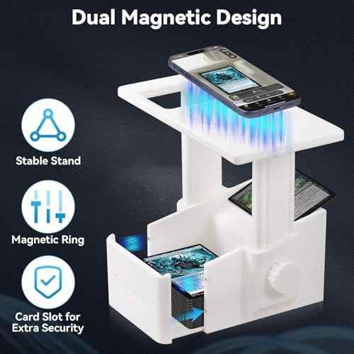 Trading Card Scanner Stand with Light, Card Scanner Holder with Adjustable Height for TCG Cards, Built-in Magnetic Ring Compatible with MagSafe Phones, Rechargeable Light & Stable Magnetic Card Slot