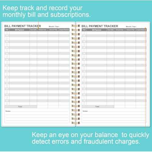 Bill Payment Tracker Notebook - Monthly Bill Organizer & Planner for Personal Budgeting Financial, Payments Checklist Organizer, 5.8" x 8.5", Teal Floral