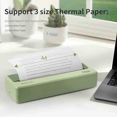 Rongta Portable Printer Wireless for Travel, 300DPI Thermal Inkless Bluetooth Mobile Printer, Support 8.5" X 11" US Letter, Compatible with Android iOS Phone & Laptops (Green)