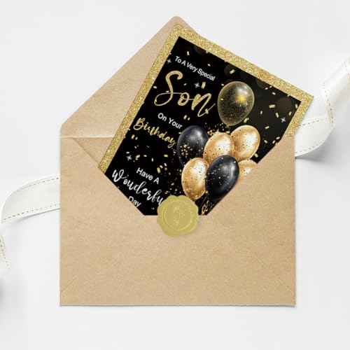 Son Birthday Card for Special Boy - Heartfelt Birthday Greeting from Mom and Dad - Have A Wonderful Day Message with Premium Envelope - 7.1x5.3 Inch Elegant Design