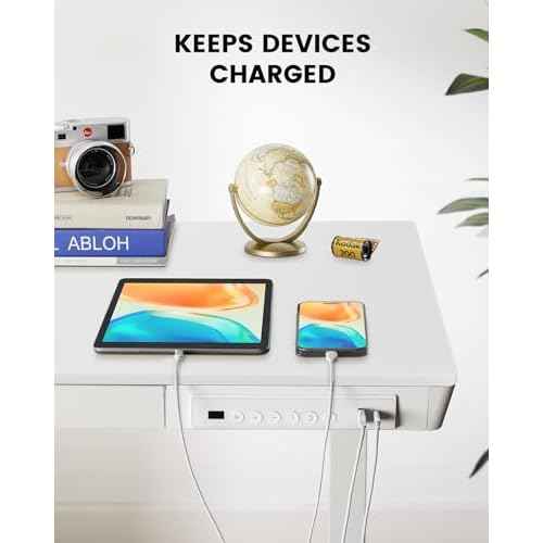 ErGear Electric Standing Desk with Drawers & USB Charging Ports, 48 x 24 Wood Height Adjustable Desk Whole Piece Home Office Computer Desk, White