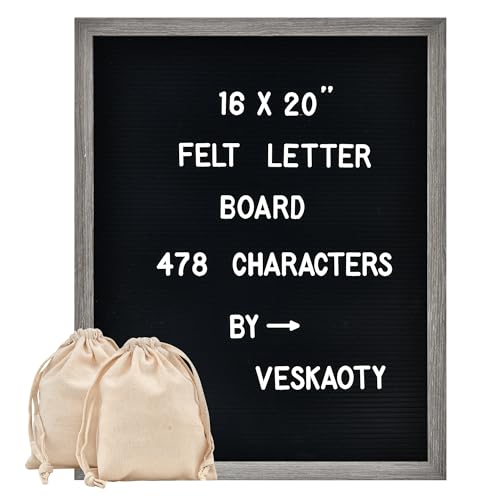 Felt Letter Board with 478 Letters, Numbers & Symbols - 16 x 20 inch Large Changeable Message Board with Wooden Frame Wall Mount Hook,2 Canvas Bags,Wood Stand (Black Board & Wood Frame)