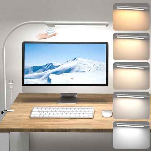 MY BEAUTY LIGHT Smart LED Desk Lamp with Clamp, Handwave Sensor Desk Light, 2700-6500K 5 Color Temperature Bright Dimmable Eye-Caring Clip on Light, Gooseneck 360¡Æ Rotatable Desk Lamps for Home Office