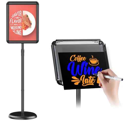 Pedestal Floor Stand Sign Holder for 11*17 inches Poster or chalk board, Snap open frame,360¡Æ Rotation,Outdoor Indoor Standing Display Sign Holders for commerical, directional use, Black