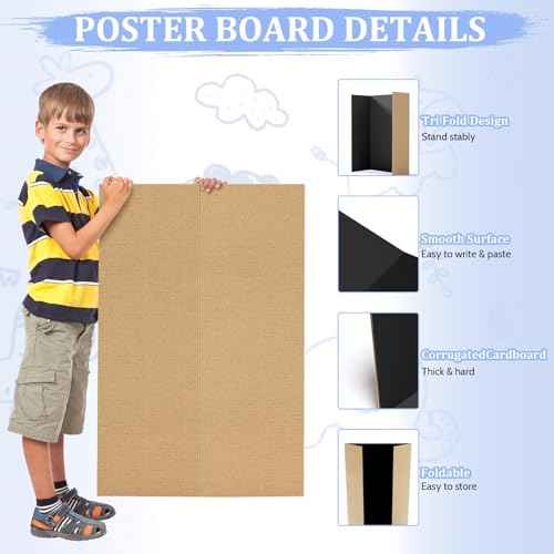 2 Pack 36" x 48" Trifold Poster Board for Presentation, Black Corrugated Cardboard Large Tri Fold Poster Board for Science Fair, Office or School Projects, Photo Displays, Exhibitions Event