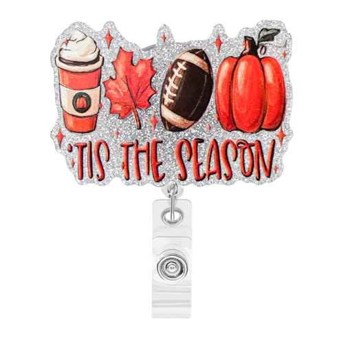 Tis The Season Thanksgiving Fall Pumpkin Badge Reels Autumn Retractable Badge Holder for Nurse Doctor Teacher Thanksgiving Badge Reel Retractable for Nursing Student RN NP Medical Worker