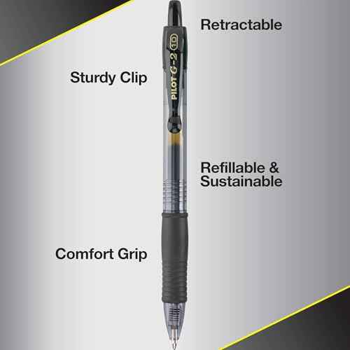 Pilot G2 Premium Gel Pens, Black Pens, Bold Point 1 mm, 12 Black