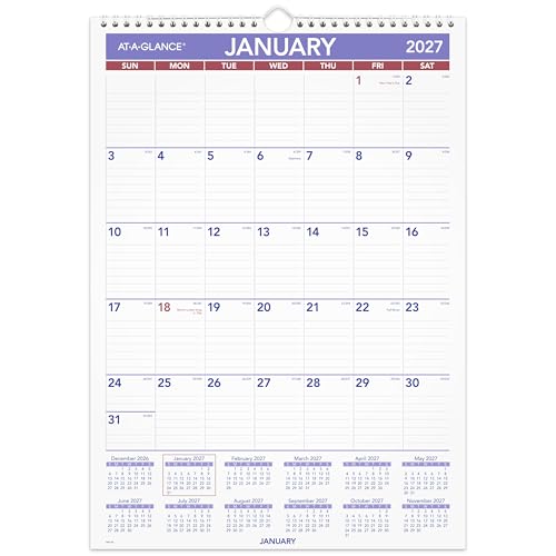 AT-A-GLANCE 2027 Wall Calendar, 12 x 17 Inch Monthly Planner with Ruled Daily Blocks (Variation 2027 / 12"W x 17"H)