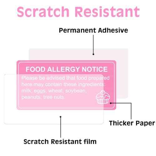 500 Pcs Food Allergy Stickers, 1x2 Inch Labels for Bakery, Cookie, Kitchen