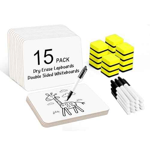 Dry Erase Lapboards, HERKKA 15 Pack Double Sided Dry Erase Lap Boards 9 x 12.5 Inch, 15 Markers, 15 Erasers, Small Dry Erase Boards for Students Classroom Teacher Supplies
