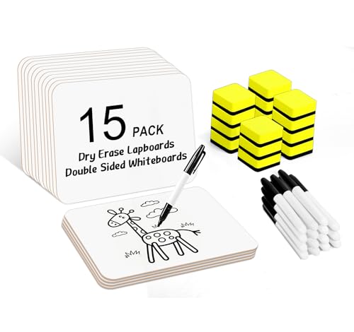 HERKKA 15 Pack Double Sided Dry Erase Lapboards 9 x 12.5 Inch with Markers & Erasers